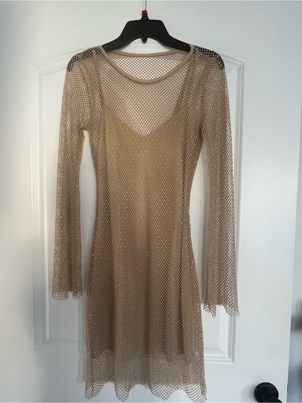 Sincerely Jules Beige/Gold Mesh Overlay Dress